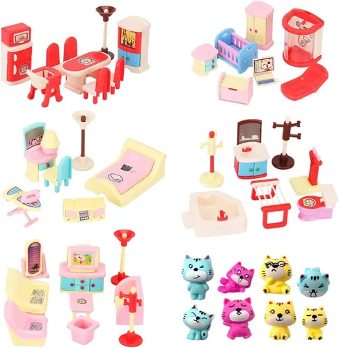 Miniatura 7 de BananMelonBM Paquete de 50 Conjunto de Muebles para Casa de Muñecas Pequeña para Niños Juguetes Casa Grandes Sueños para Bebés Niños Niñas Edad 3+