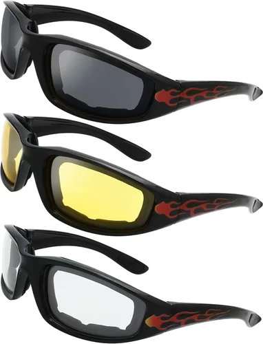 Gafas de Motocicleta con Marco Acolchado y Lentes que Bloquean 100% UVB/UVB para Actividades al Aire Libre y Deportes 1410-negro brillante