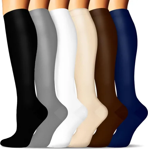 Calcetines de compresión para mujeres y hombres, 6 pares, brinda soporte a enfermeras, al correr, practicar atletismo y deportes