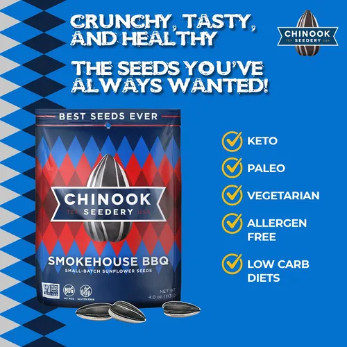 Miniatura 5 de Chinook Seedery Smokehouse BBQ Flavor 4 oz (paquete de 12) y muestra de 4 onzas (paquete de 6) Combo – Semillas de girasol jumbo tostadas – Snacks