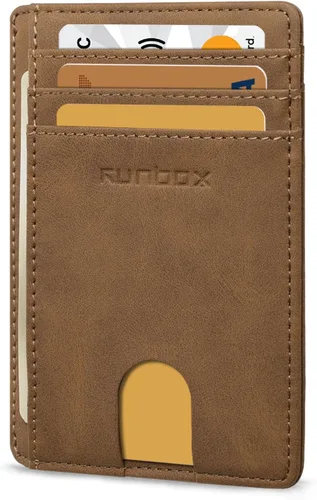 Miniatura 11 de RUNBOX Carteras de cuero minimalistas y delgadas con bloqueo RFID para bolsillo frontal, portatarjetas para hombres y mujeres, regalos para hombres