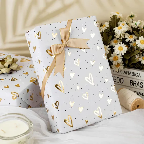 Miniatura 2 de Homeral Rollo de Papel de Regalo Kraft con Corazones - Diseño de Lámina Dorada en Relieve 3D, Envoltura de Regalo de Lujo para el Día de San Corazón