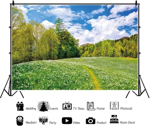 Miniatura 2 de Telón de fondo de campo de granja para fotografía, 5 x 3 pies, paisaje de primavera y verano, prado verde, cielo, nubes, fondo de fotos, fiesta