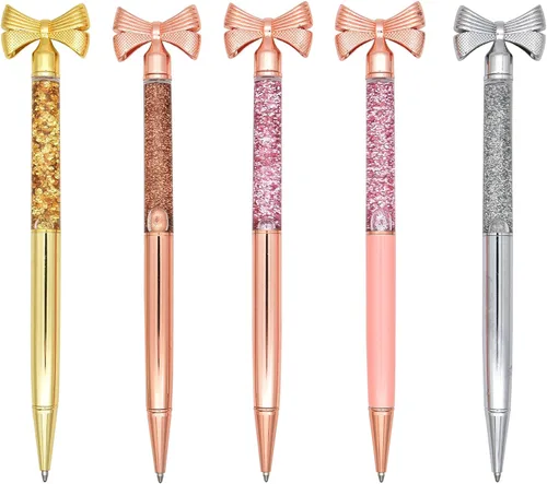 Gullor Paquete de 5 bolígrafos de metal con lazo pequeño, regalo con tinta negra, multicolor A