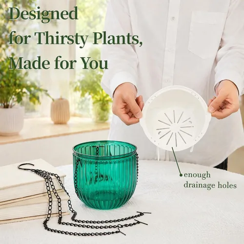 Miniatura 7 de Pumtus Paquete de 3 macetas colgantes para plantas de interior, maceta de riego automático de 6.5 pulgadas con orificio de drenaje, cesta colgante