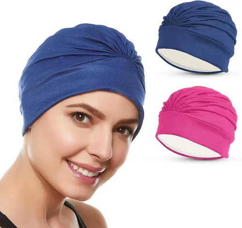 Miniatura 21 de BEEMO Gorros de natación para mujer, turbante de natación, de poliéster, con forro de látex, plisado para mujer Púrpura