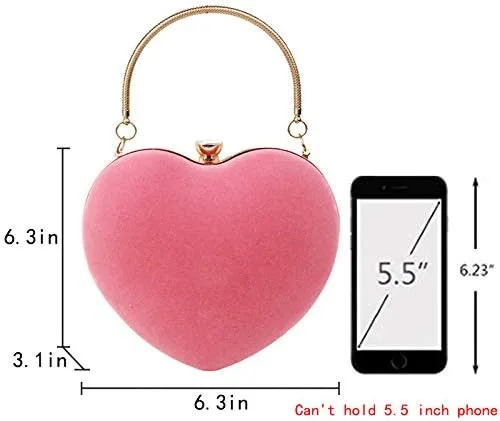 Miniatura 2 de Goclothod Bolso de mano en forma de corazón para mujer, bolso de hombro de terciopelo, bolsos de noche