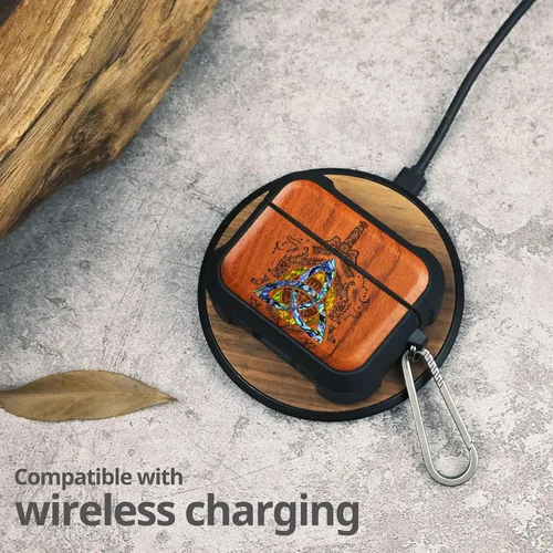 Miniatura 13 de Carveit Funda de madera para AirPods Pro de 2ª/1ª generación, grabado artístico de madera e incrustación hecha a mano, cubierta de TPU a prueba