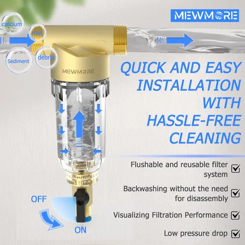 Miniatura 5 de WHC40 Filtro de sedimentos, filtro de agua reutilizable de centrifugado de sedimentos de 40 y 100 y 200 micras, filtro de agua para toda la casa