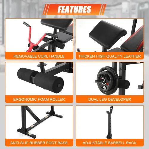 Miniatura 4 de Aceshin Banco de Pesas Olímpico, Banco de Pesas Ajustable de 900 LBS y Rack de Sentadillas, Set de Press de Banca con Extensión de Piernas, Negro