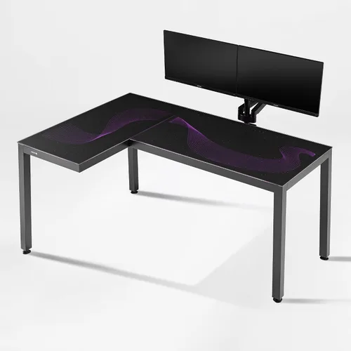 Miniatura 10 de EUREKA ERGONOMIC Escritorio de Juegos en Forma de L Reversible de 60 Pulgadas de Vidrio Negro con Luces LED RGB, Mesa de Computadora para Oficina