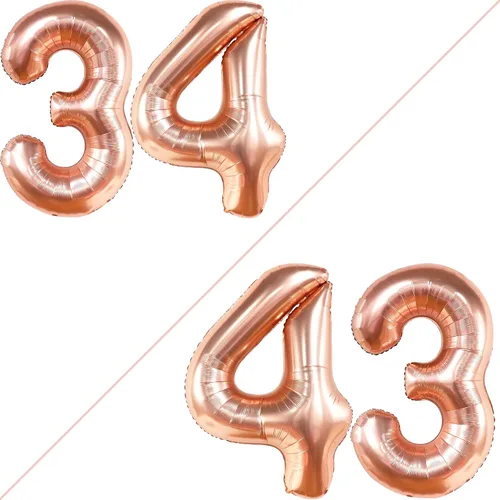 Miniatura 2 de Katchon, Globos gigantes de oro rosa con el número 34, 40 pulgadas, decoraciones de cumpleaños número 34 para mujer, globos de oro rosa del número
