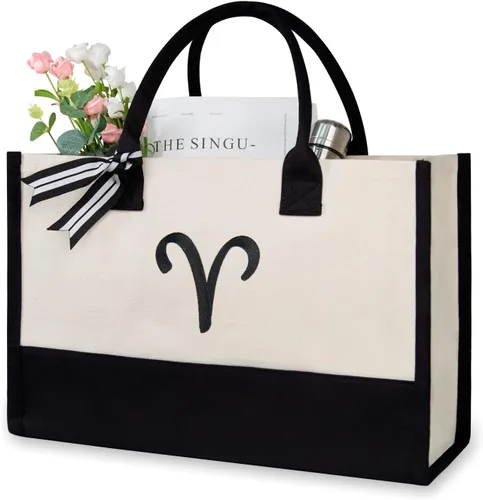 Miniatura 399 de TOPDesign - Bolso de playa de lona con inicial personalizada, bolsa de regalo con monograma, para mujer