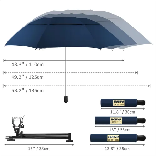 Miniatura 2 de HOBVO UPF 50+ Paraguas de golf con abrazadera universal ajustable, paraguas portátiles para la lluvia, apertura y cierre manual, para silla