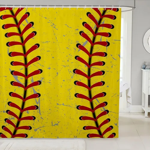 Miniatura 15 de Cortina de ducha de béisbol de 72 x 72 pulgadas, cortina de baño de sóftbol para niños y niñas, juego deportivo, fútbol, voleibol, cortina de baño