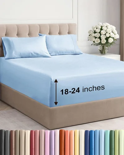 Miniatura 37 de Sábanas King divididas con bolsillos extra profundos, sábanas transpirables y refrescantes de 5 piezas, sábanas de lujo para hotel, suaves, sin 22