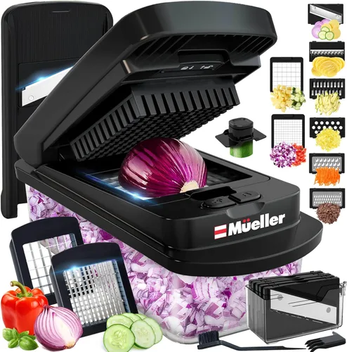 Mueller Pro-Series 10 en 1, picadora de verduras de 8 cuchillas, cortadora de mandolina, picadora de cebolla, cortadora, cortadora en cubitos,