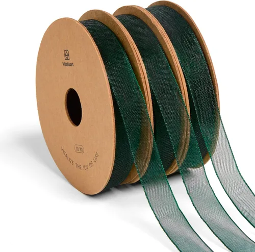 Miniatura 13 de Vitalizart - 3/8" x 90 yardas de cinta de organza, juego de 9 rollos x 10 yardas de cinta transparente para envolver regalos, manualidades, lazos