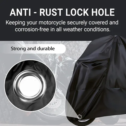 Miniatura 5 de Funda impermeable para motocicleta para exteriores, con agujeros de bloqueo y bolsa de almacenamiento para hasta 104 pulgadas, Yamaha, Honda, Harley
