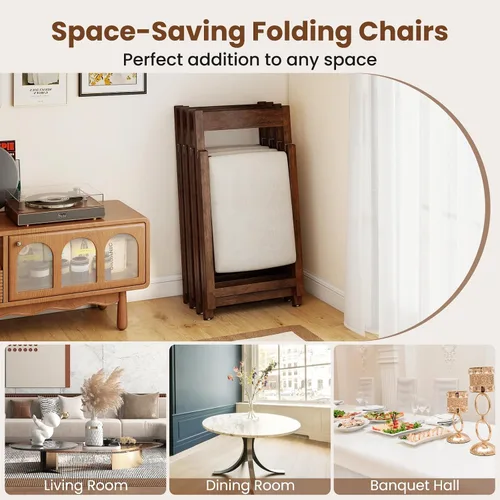 Miniatura 5 de GOFLAME Juego de 4 sillas plegables para comedor, sillas plegables con asiento acolchado y respaldo ergonómico, estructura de madera de goma, sillas