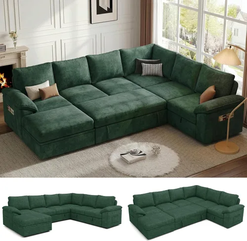 Miniatura 19 de Sofá Seccional Modular de 85 Pulgadas con Cama Extraíble, Sofá Cama Seccional en Forma de L de 5 Asientos con Almacenamiento, Sofás Seccionales