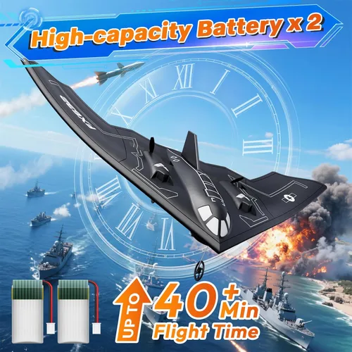 Miniatura 5 de AIGIMU Avión RC, avión RC listo para volar, avión de control remoto de 2 canales con estabilizador de giroscopio de 6 ejes B2 Spirit Stealth Bomber