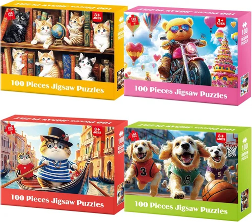 Miniatura 10 de Rompecabezas para niños de 6 a 8 y 8 a 10 años - Elefantes, granja, playa, perros, rompecabezas de 100 piezas para adultos mayores, rompecabezas
