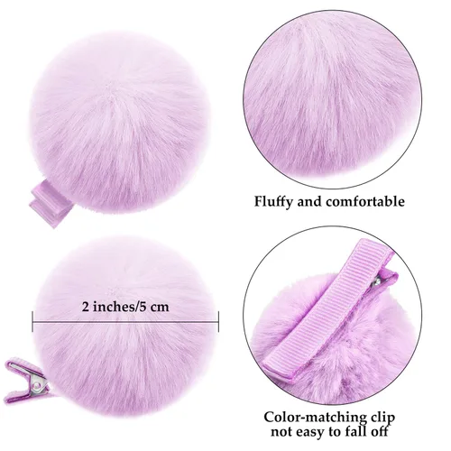 Miniatura 2 de WILLBOND 18 pinzas para el pelo con pompones para niñas de 2 pulgadas, accesorios de pinzas para el pelo de caramelo pastel, lindos pompones