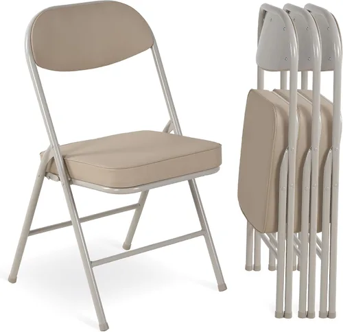 Miniatura 8 de HOMEFUN Juego de 4 sillas plegables acolchadas con cojín y marco de metal duradero, no requiere montaje para fiestas, cocina, oficina, boda