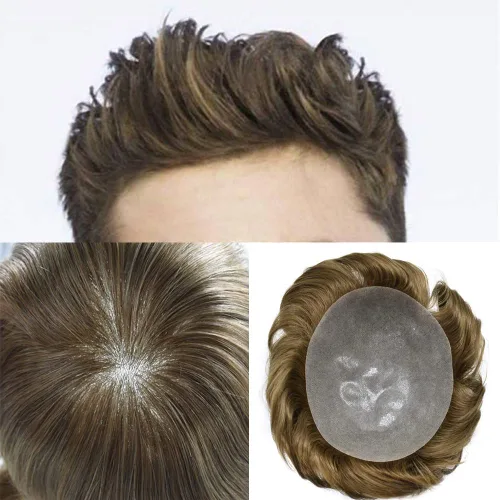 Miniatura 83 de Toupee para hombres Sistema de reemplazo de cabello humano real duradero invisible para hombre Toupee Hair Piece para hombres Poly Men Sistema