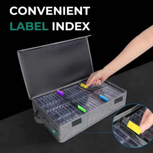 Miniatura 4 de Caja de almacenamiento de cinta de casete, práctico soporte de cinta de casete de 16.34 x 9.25 x 3.54 pulgadas, estante de casetes con tapas