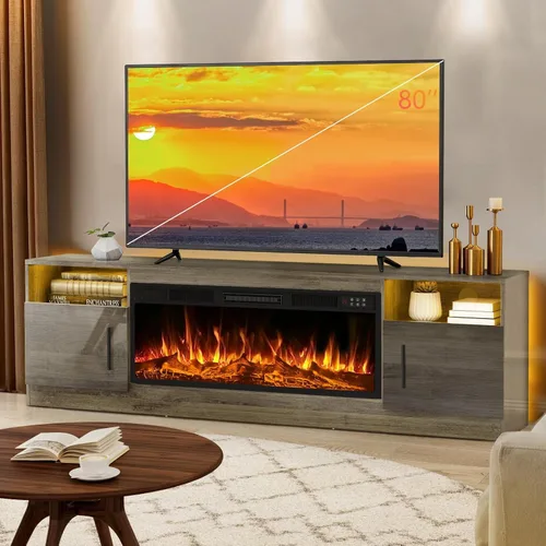 Miniatura 10 de LEMBERI Soporte de TV con Chimenea de 58 Pulgadas para TVs de hasta 65 Pulgadas, Consola con Chimenea Eléctrica de 18'' y Control Remoto, Centro