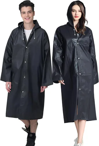 Cosowe Ponchos de lluvia reutilizables para adultos, 2 piezas impermeables de emergencia para mujeres y hombres con capucha y cordón