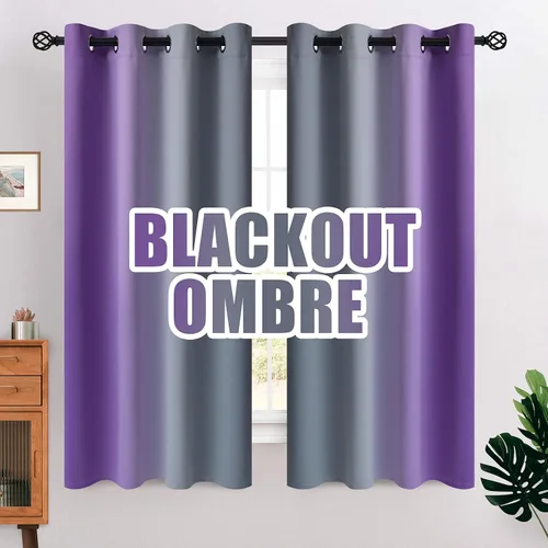 Miniatura 127 de COSVIYA Cortinas 100% Opacas Azul Degradado con Lazos Ajustables para Cocina Aislamiento Térmico Oscurecimiento de Habitación Cenefa con Bolsillo