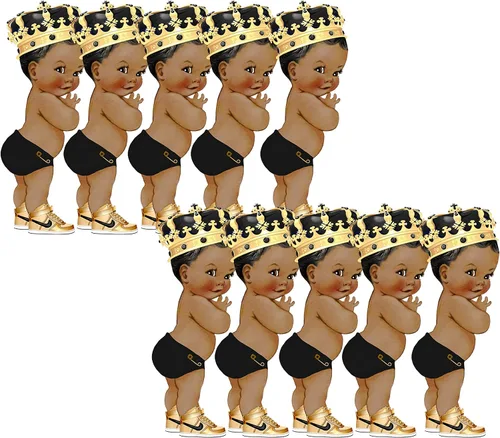 Miniatura 7 de Pañal negro con recortes del Principito para centros de mesa, baby shower, decoración de fiesta de primer cumpleaños, tenis con corona dorada