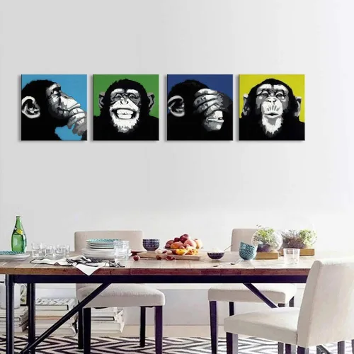 Miniatura 8 de Arte de pared moderno de animales en blanco y negro, divertido mono gorila moderno para oficina, arte pop de mono, impresión de pintura enmarcada