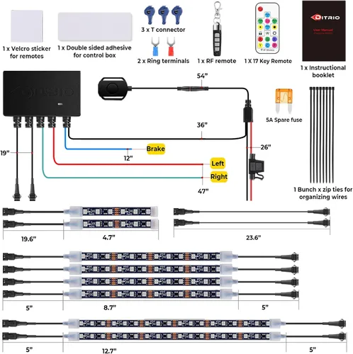 Miniatura 6 de Kit de 8 piezas de luces LED para motocicleta con señal de giro de freno, luces RGB para motocicleta con control remoto DITRIO APP/RF, zona dual, 12