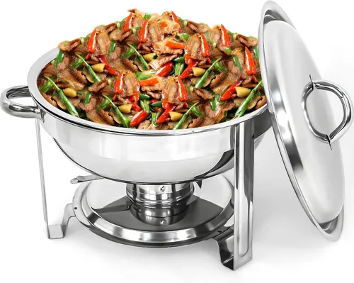 Juego de bufé de acero inoxidable de 5 cuartos de galón, para catering, fiestas con bandeja de agua, soporte para combustible, servidores de bufé de