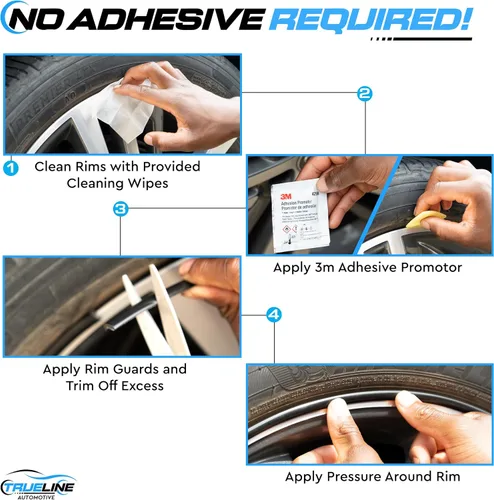Miniatura 6 de True Line Automotive Protector de llanta para ruedas de coche (negro brillante), protector de rueda en forma de L, cinta adhesiva 3M Brillo negro