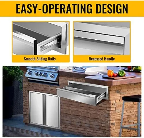 Miniatura 6 de Cajones dobles de acero inoxidable de montaje empotrado con asas empotradas para cocinas al aire libre o isla de barbacoa, 30 pulgadas de ancho x