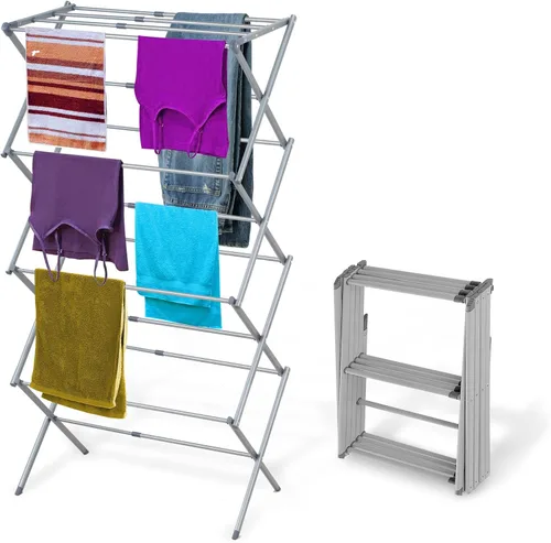 Miniatura 9 de BLACK+DECKER Escurridor de ropa plegable expandible de 4 niveles, altura telescópica, secadora de aire plegable que ahorra espacio para toallas