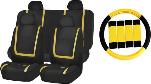 Miniatura 9 de FH GROUP FH-FB032114 fundas de asientos de automóvil de tela lisa exclusivas con funda de volante FH GROUP FH2033 y almohadillas de cinturón
