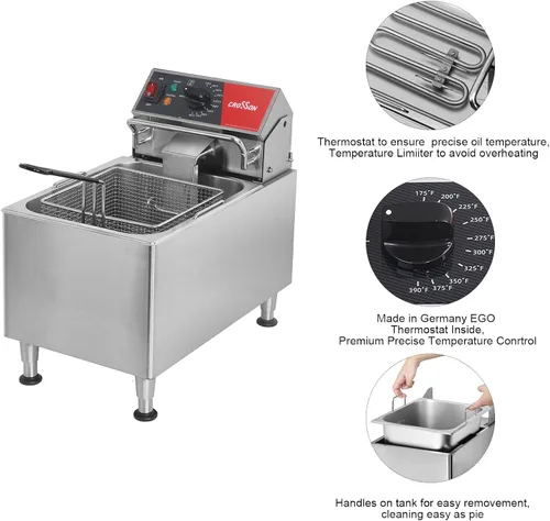 Miniatura 7 de CROSSON Freidora eléctrica de 15 libras con certificación ETL con cesta sólida sin necesidad de montaje, tapa y patas ajustables en altura para uso