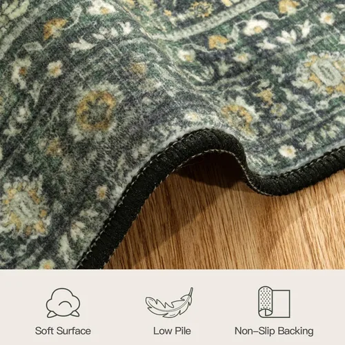 Miniatura 8 de Lofus Alfombra de pasillo de 2 x 10 pies para pasillos, alfombra verde lavable con parte trasera de goma antideslizante, alfombra suave de pelo bajo