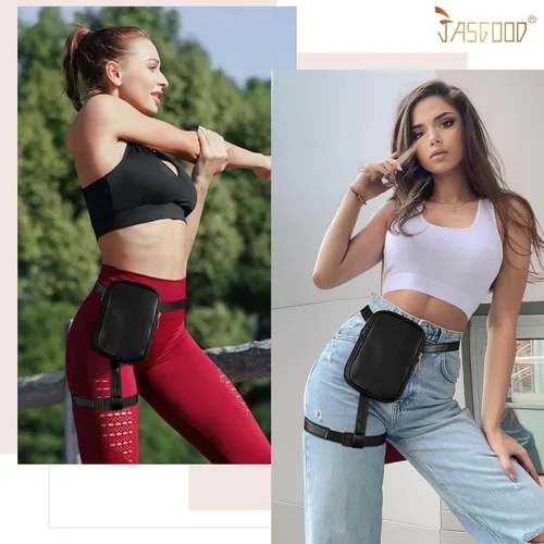 Miniatura 2 de JASGOOD Riñonera con arnés de muslo para mujer, bolsa de pierna caída, traje de Halloween, A-negro