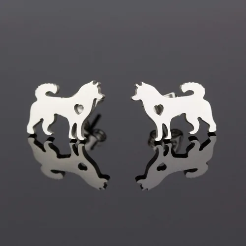 Miniatura 3 de Regalos Husky para mujer aretes de perno para mamá y perro plateado, Metal