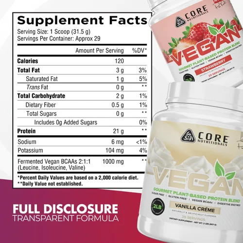 Miniatura 2 de Core Nutritionals Mezcla de proteínas veganas gourmet a base de plantas con BCAA veganos Sin lactosa, soja, azúcar y gluten 0.74 oz