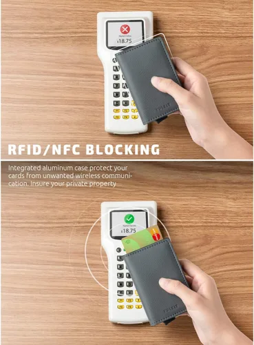 Miniatura 3 de VULKIT Tarjetero RFID Bloqueo de Cuero Automático Pop Up Cartera Aluminio Slim Pocket Tarjeta de Visita