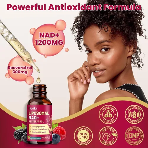 Miniatura 7 de Suplemento NAD liposomal - 1200mg de NAD+ en gotas líquidas para mujeres y hombres con resveratrol, extracto de pimienta negra - Apoyo
