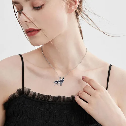 Miniatura 5 de YFN Collar de lobodragón de plata de ley con colgante de lobo para mujeres y hombres